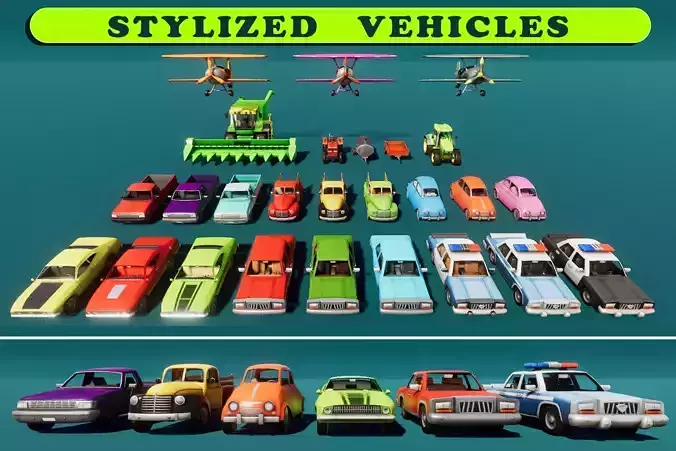Stylized Cars Low-poly 3D model