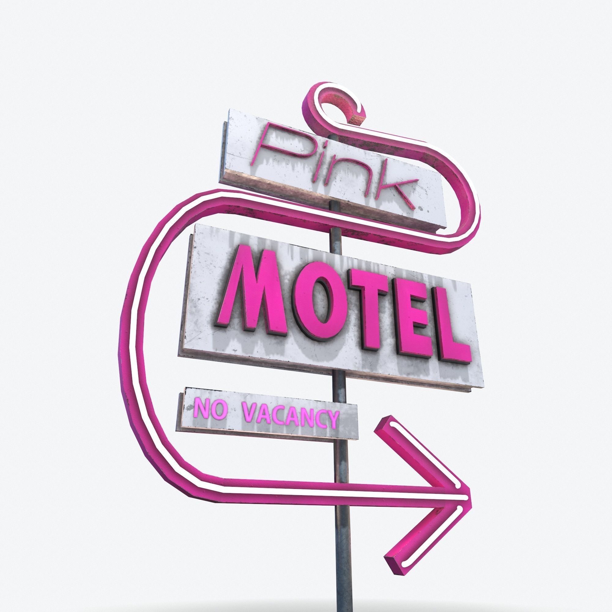 Motorway Sign PBR Pink Motel 6 Low-poly 3D model_2