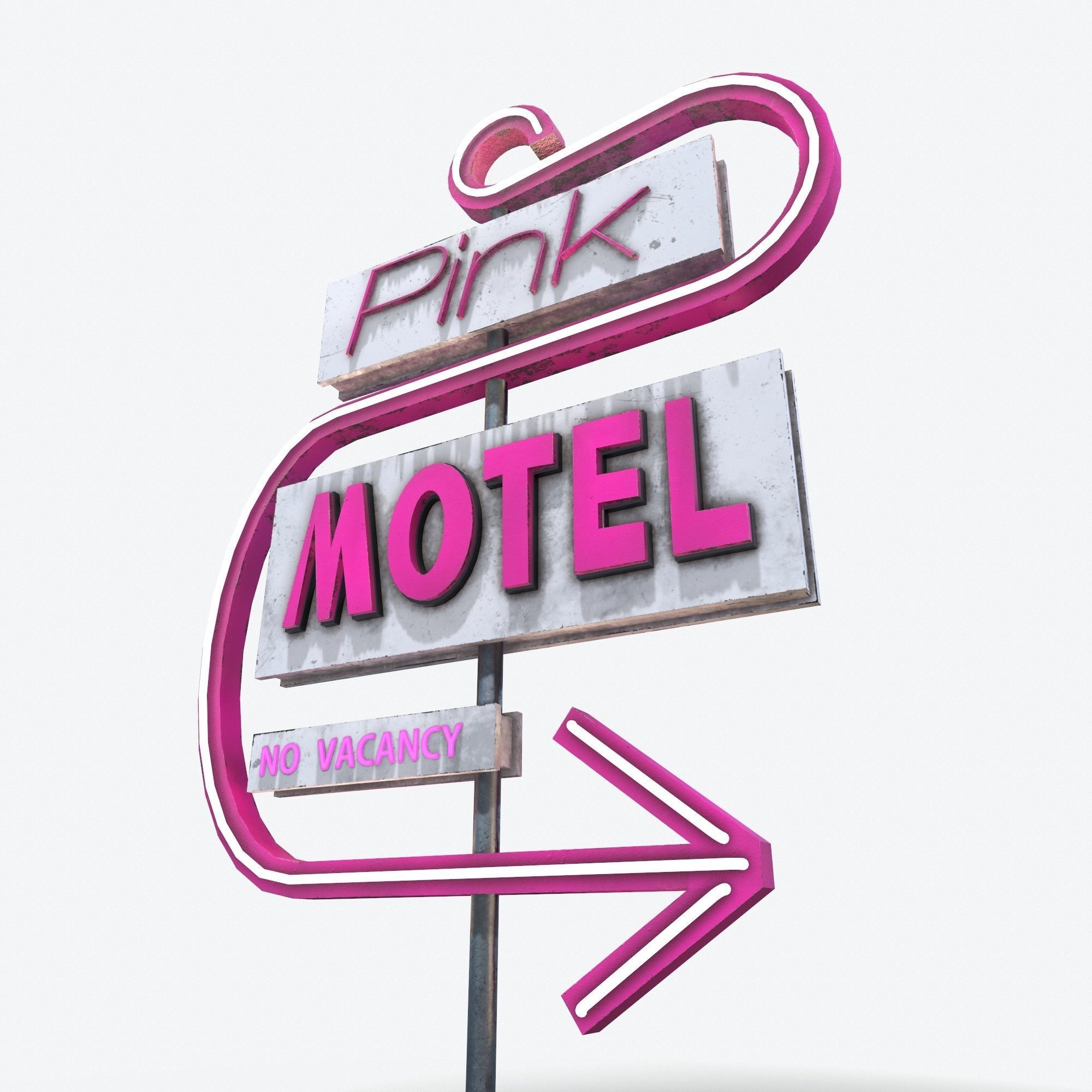 Motorway Sign PBR Pink Motel 6 Low-poly 3D model_3