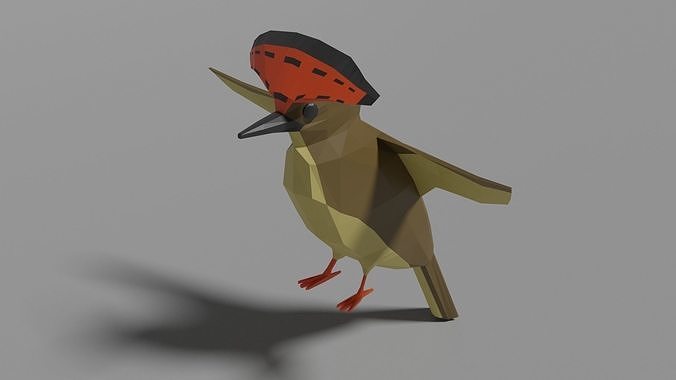 Cartoon Flycatcher Low-poly 3D model