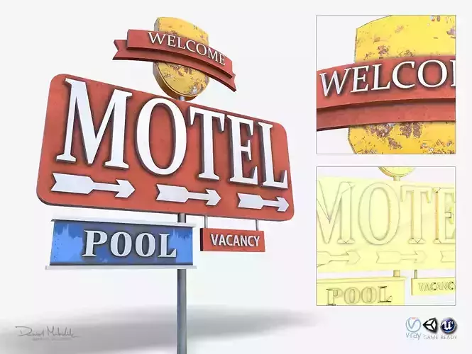 Motorway Motel Sign PBR 2 Low-poly 3D model