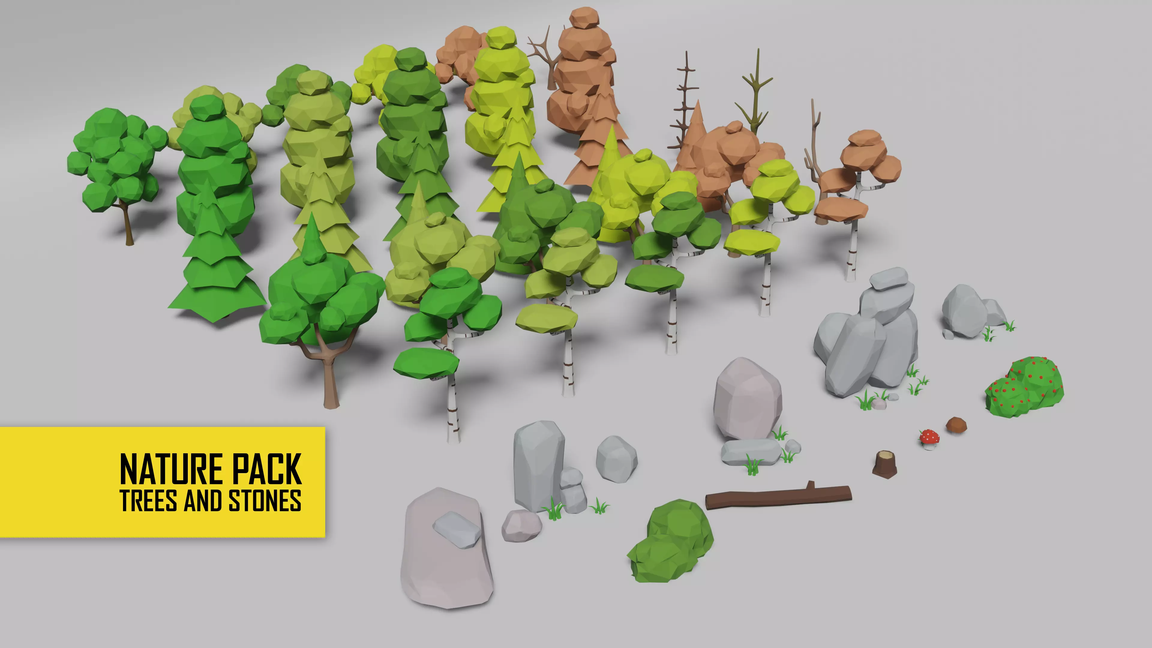 Nature pack - low poly trees and stones Low-poly 3D model