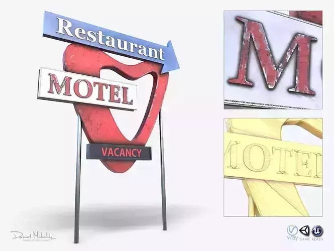 Motorway Motel Sign PBR 5 Low-poly 3D model