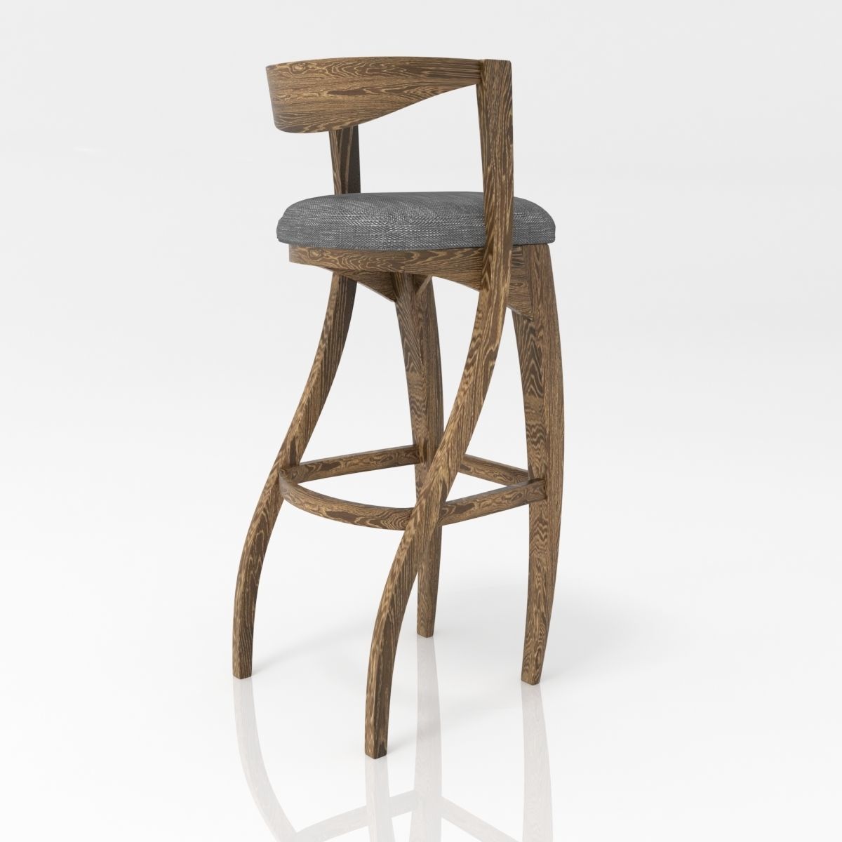 Chair wooden bar stool with upholstered seat 3D model_2