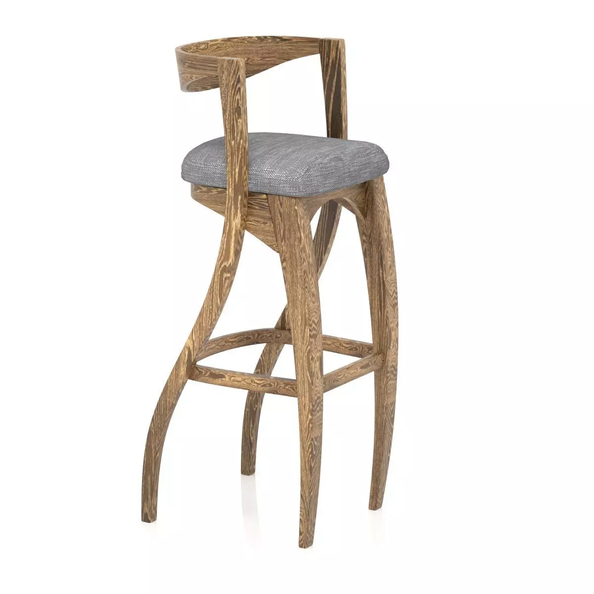 Chair wooden bar stool with upholstered seat 3D model_0