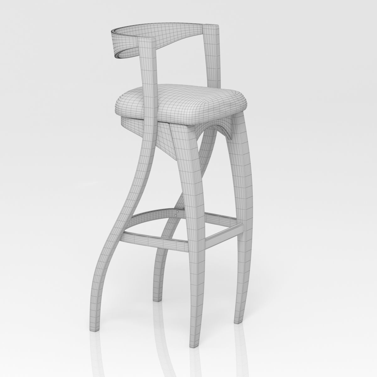 Chair wooden bar stool with upholstered seat 3D model_3