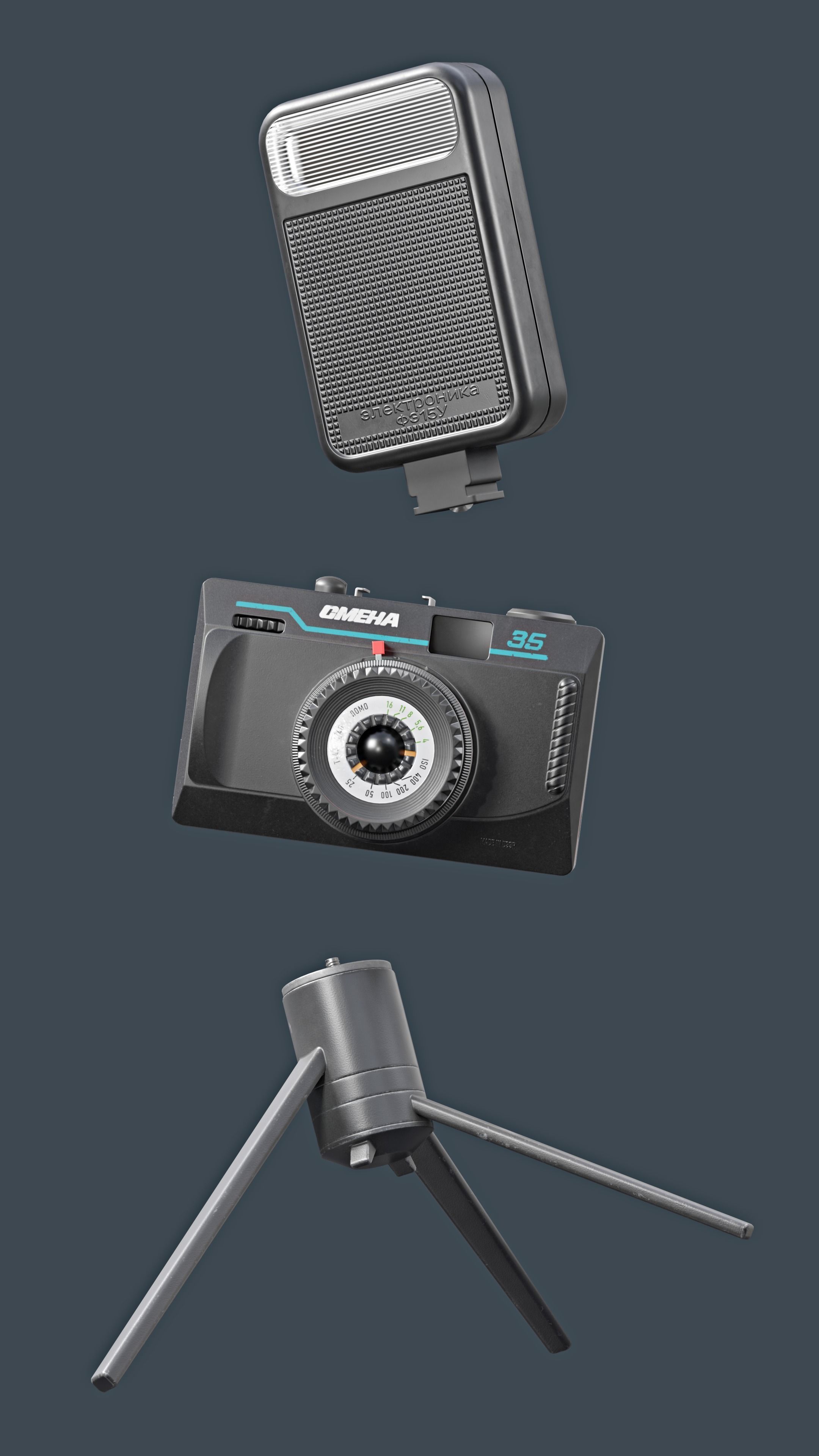 Smena-35 camera Low-poly 3D model_9
