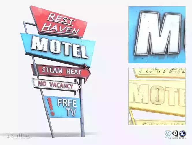 Motorway Motel Sign PBR 3 Low-poly 3D model