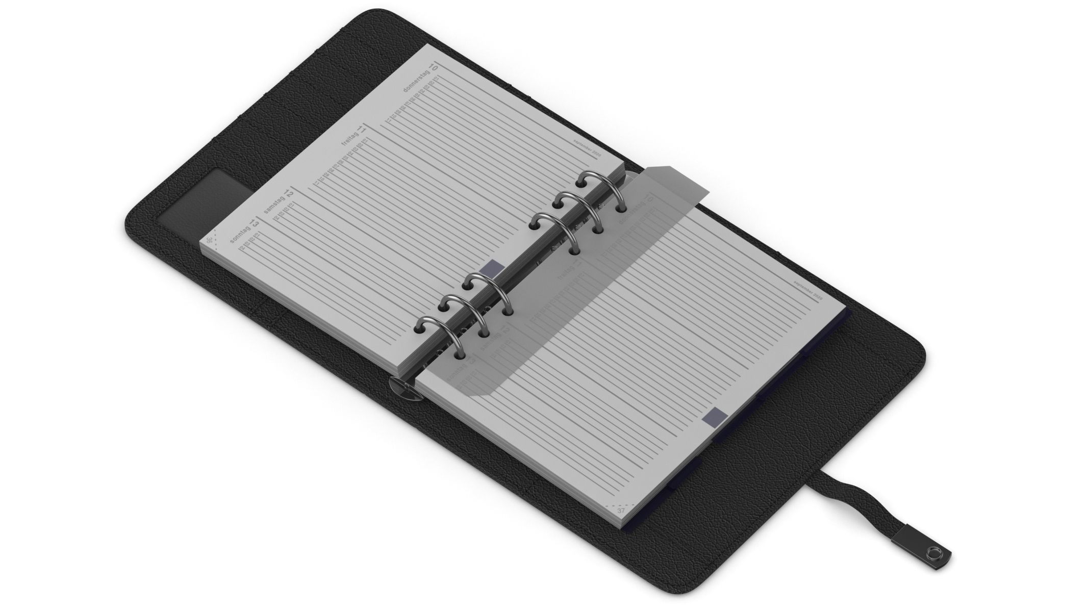 Leather Black Organizer Open 3D model_1