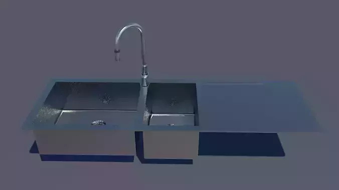 Aluminum Kitchen Sink with Faucet 3D Model 3D model