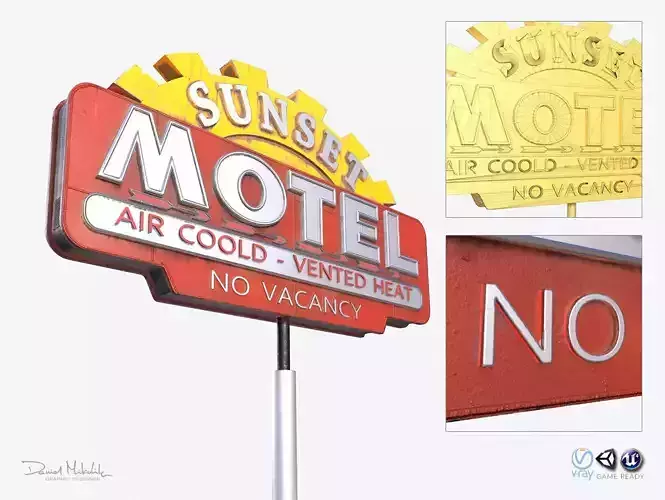 Motorway Motel Sign PBR 1 Low-poly 3D model