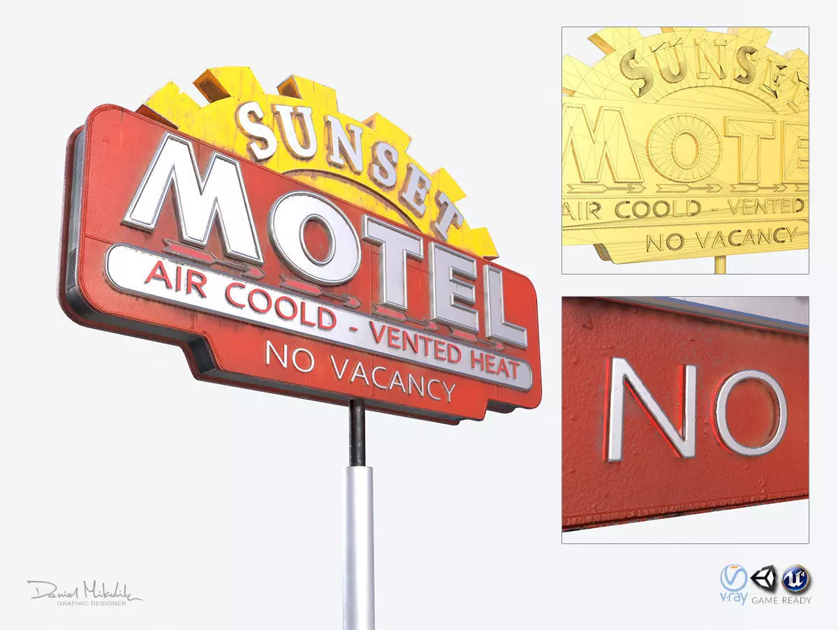 Motorway Motel Sign PBR 1 Low-poly 3D model_0