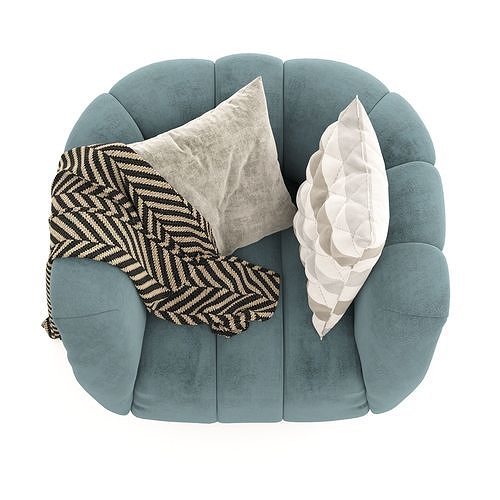 Odea Armchair with cushions and blanket 3D model 3