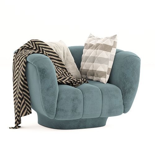 Odea Armchair with cushions and blanket 3D model 7