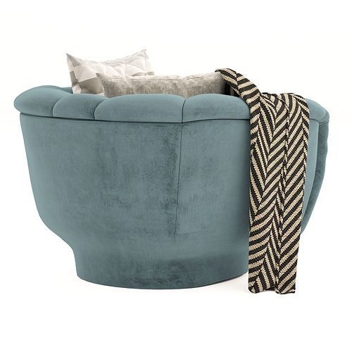 Odea Armchair with cushions and blanket 3D model 4