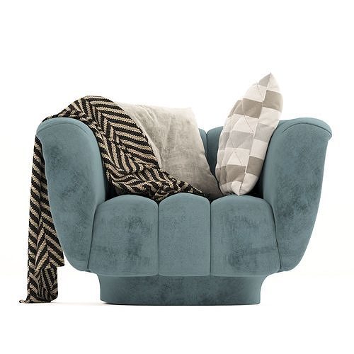 Odea Armchair with cushions and blanket 3D model 5