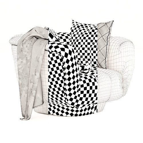 Odea Armchair with cushions and blanket 3D model 6