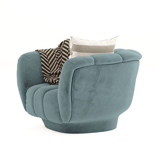 Odea Armchair with cushions and blanket 3D model 2