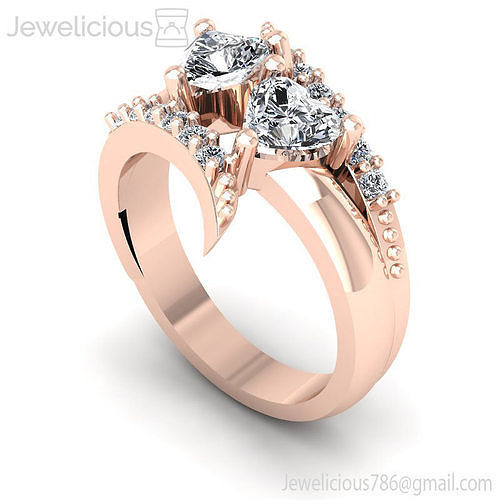 Jewelicious-2276-Ring two heart shaped diamond rings in rose gold