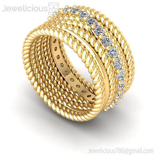Jewelicious-2275-Ring gold ring with three rows of diamonds