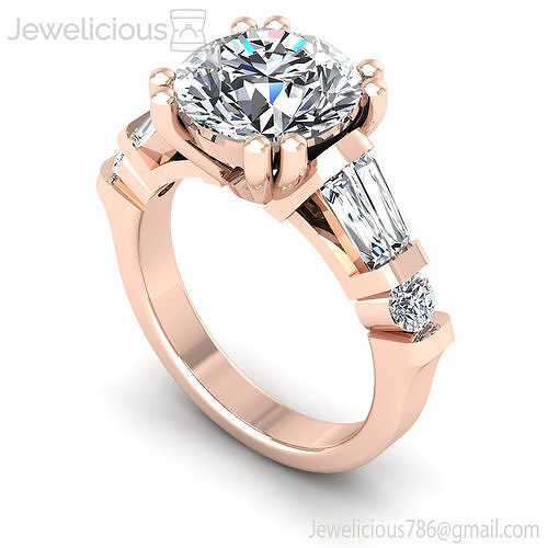Jewelicious-2273-Ring rose gold engagement ring with baguette cut diamonds