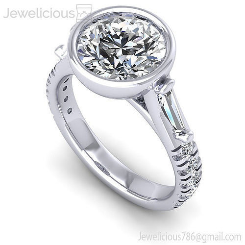Jewelicious-2185-Ring round diamond engagement ring with baguette stones