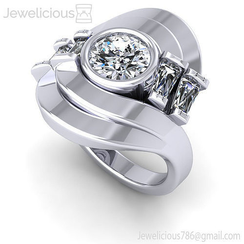 Jewelicious-2136-Ring gold diamond engagement ring with baguette cut stones