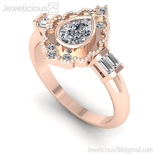 Jewelicious-2097-Ring rose gold engagement ring with diamonds and baguettes