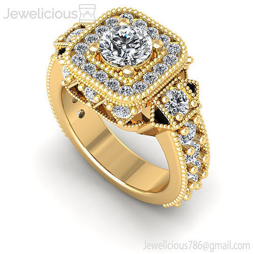 Jewelicious-2096-Ring diamond halo engagement ring gold