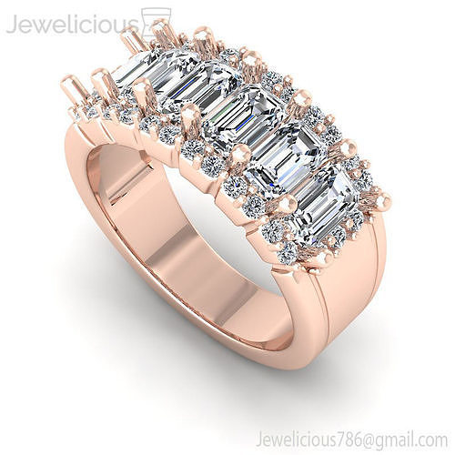 Jewelicious-2081-Ring emerald and baguette cut diamond ring in rose gold