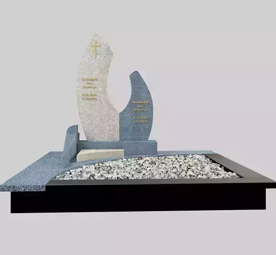 Headstone memorial with stones and gravel