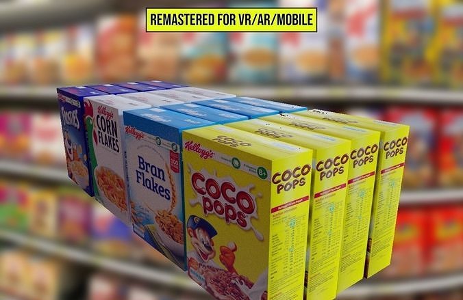 4 Assorted cereal boxes   Remastered for VR AR and Mobile Low-poly 3D model