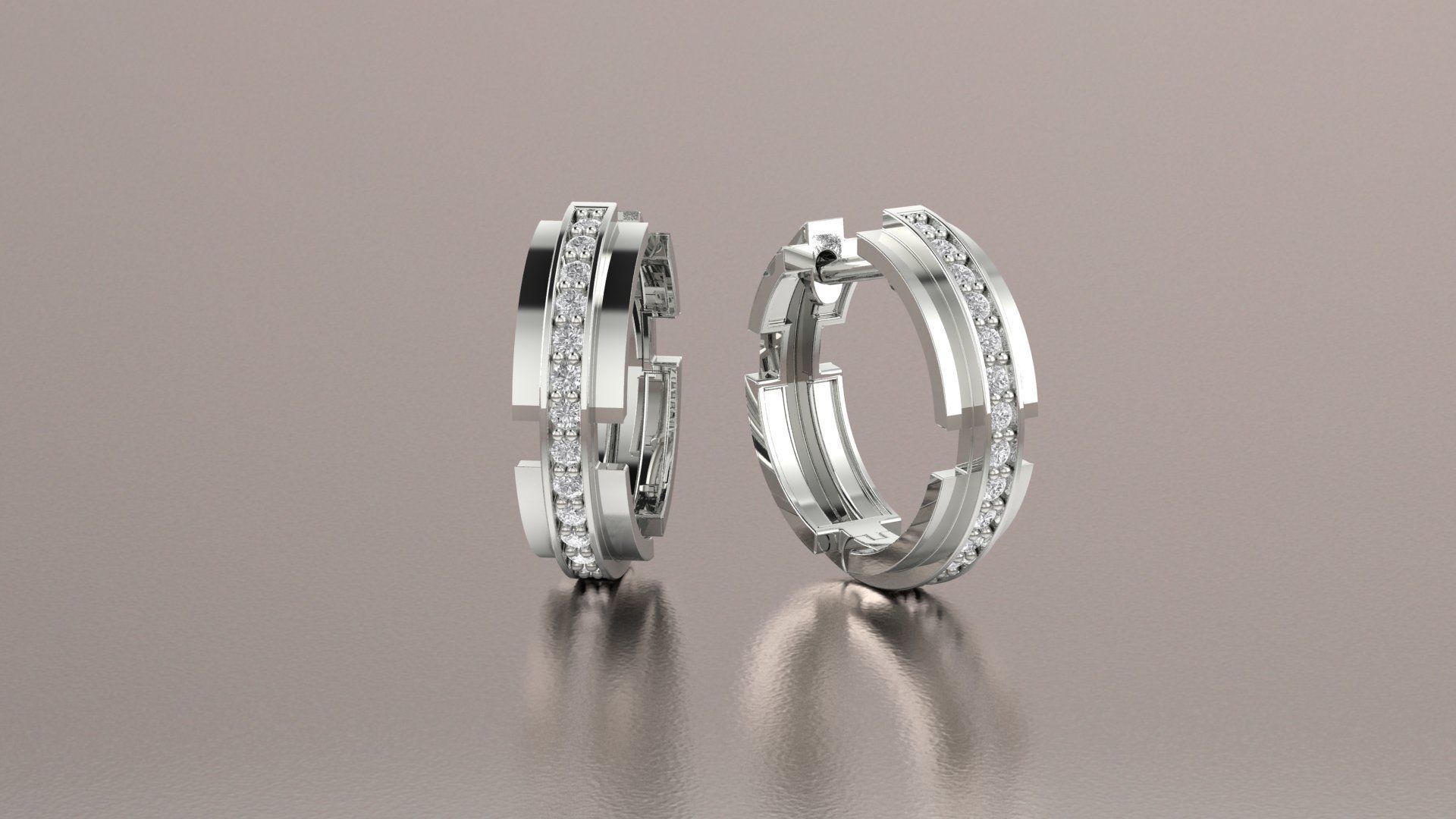 Earrings 3D print model two diamond hoop 3D print model_4