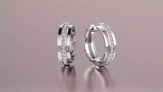 Earrings 3D print model two diamond hoop