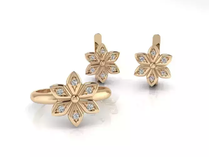 Collection 23 gold flower ring with diamonds