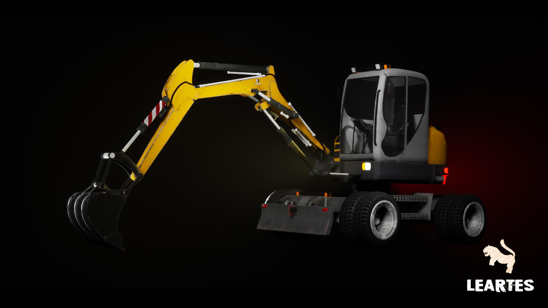 Driveable Animated Excavator with Material Variations Low-poly 3D model_4