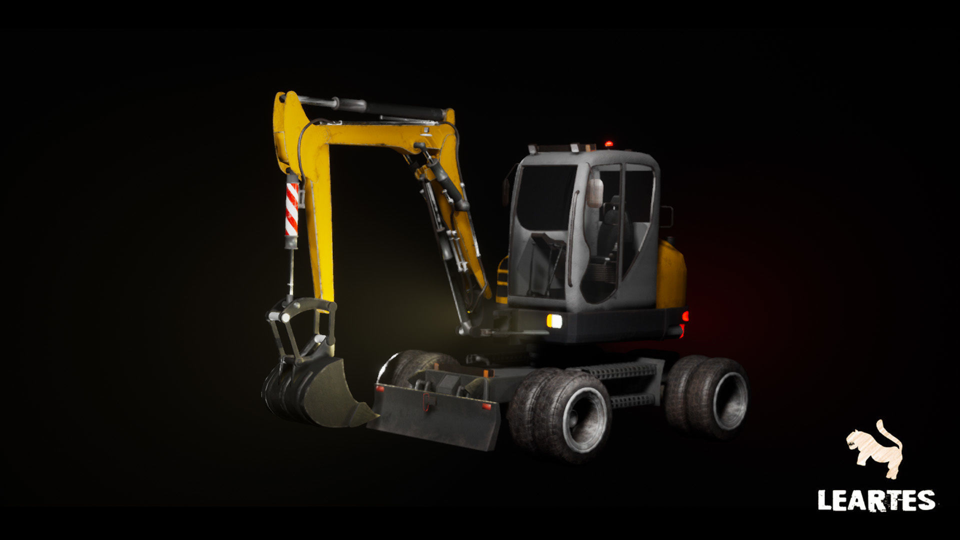 Driveable Animated Excavator with Material Variations Low-poly 3D model_9