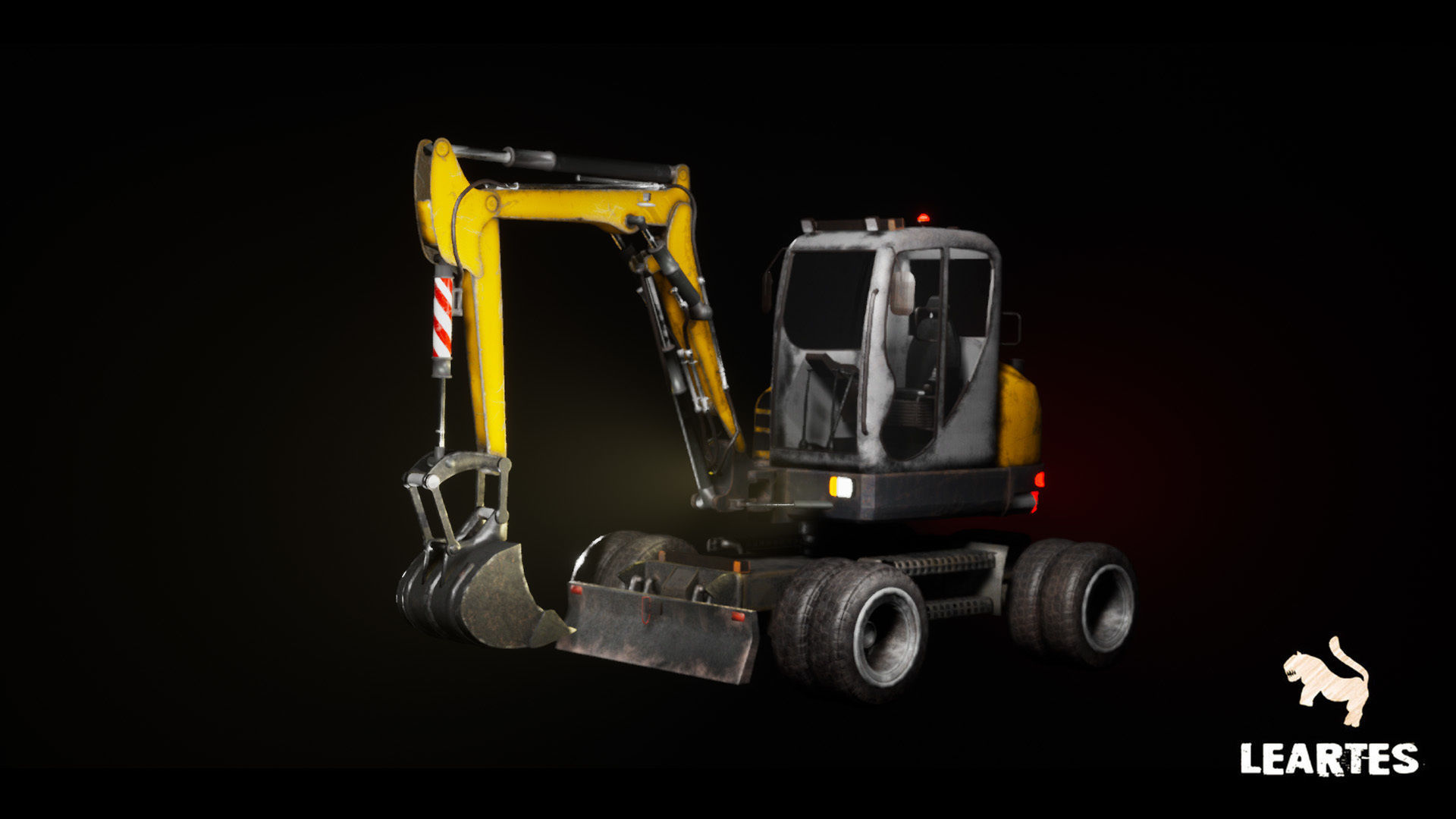 Driveable Animated Excavator with Material Variations Low-poly 3D model_10