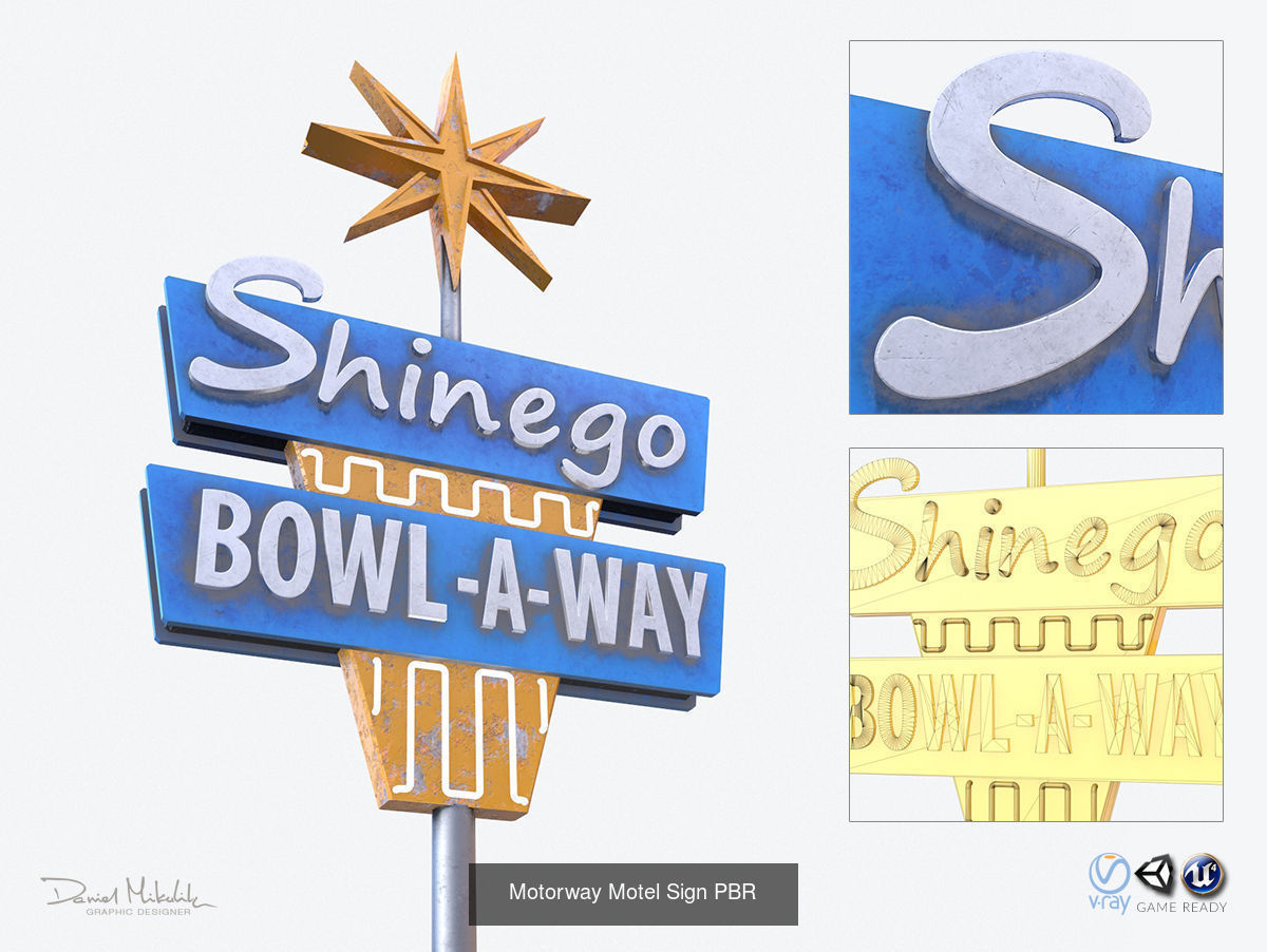 Bundle 8 Motorway Motel Sign PBR 3D Model Collection_18