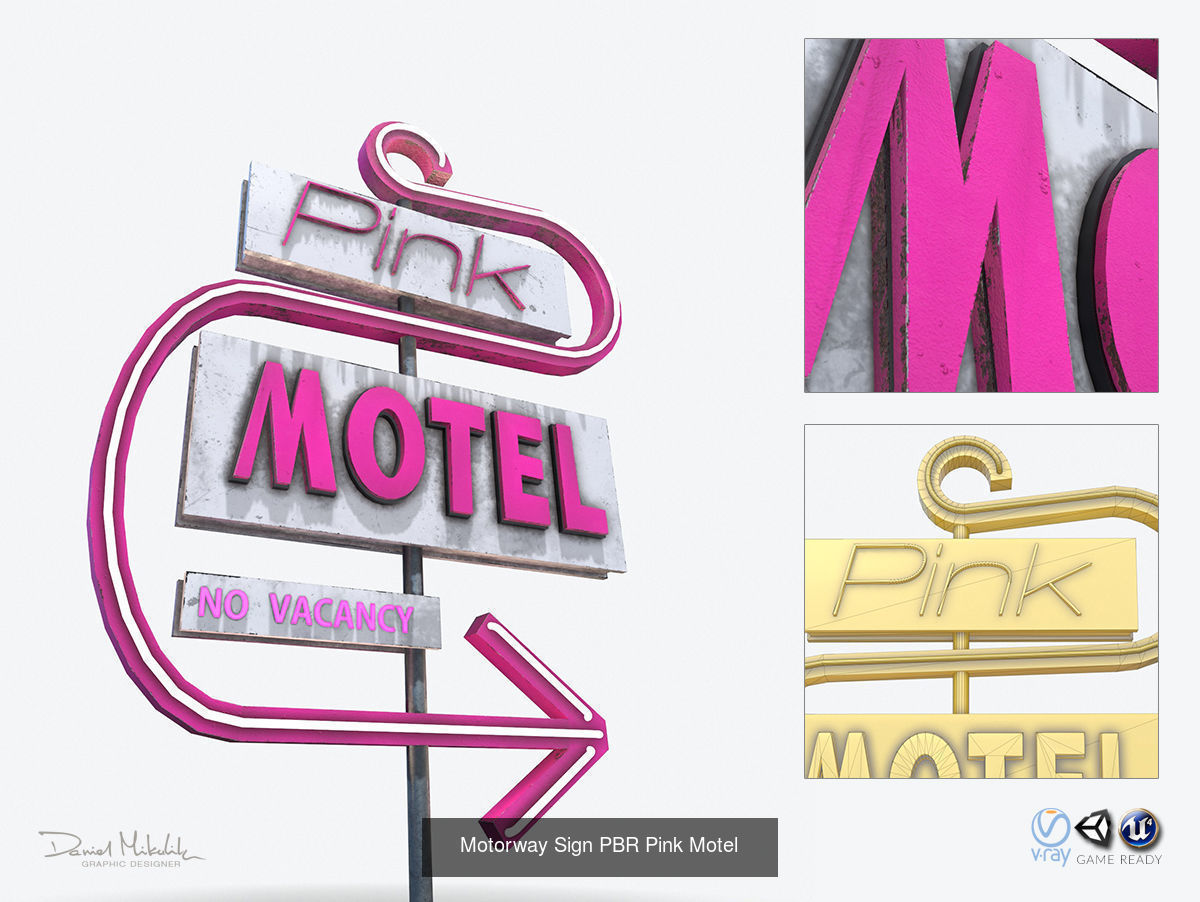 Bundle 8 Motorway Motel Sign PBR 3D Model Collection_14