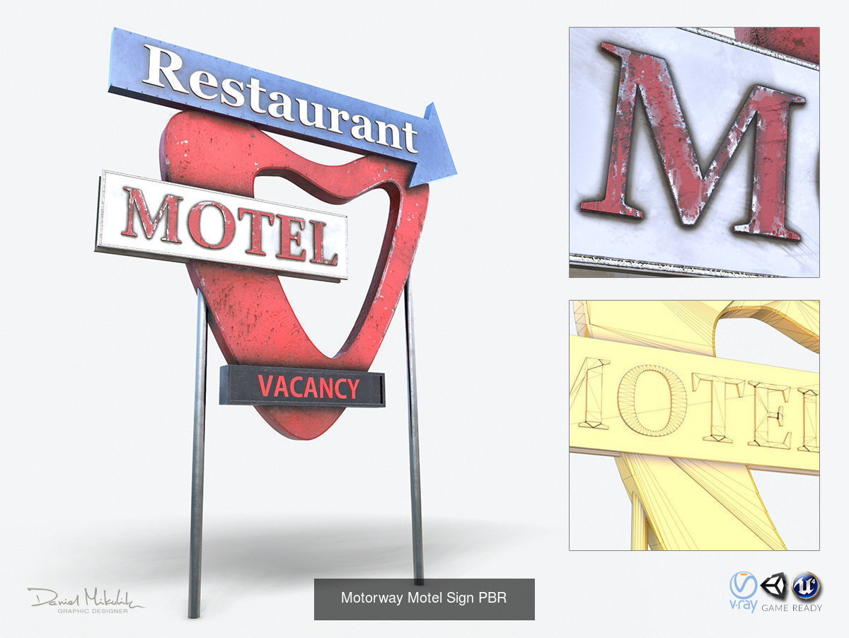 Bundle 8 Motorway Motel Sign PBR 3D Model Collection_16
