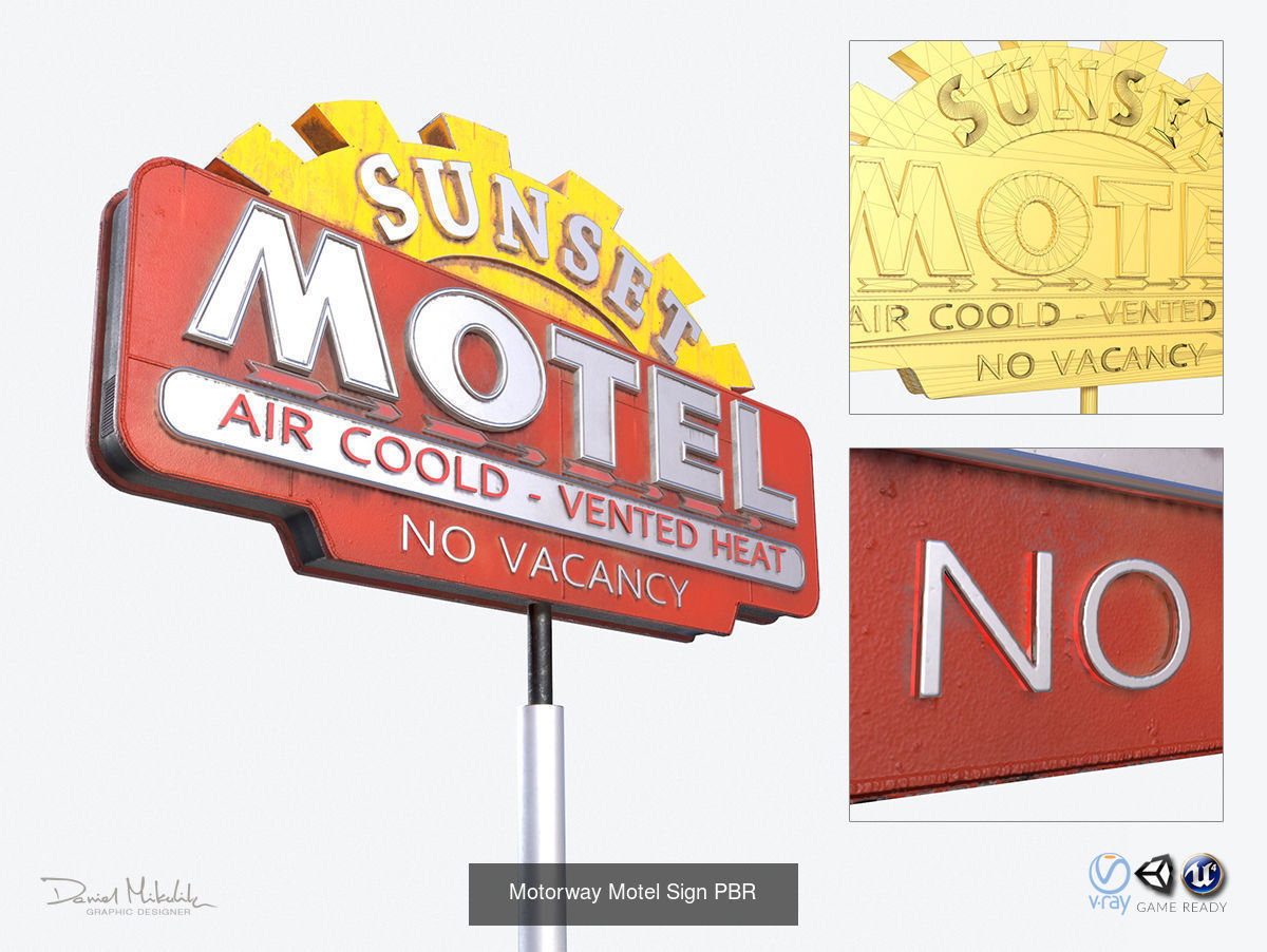 Bundle 8 Motorway Motel Sign PBR 3D Model Collection_19