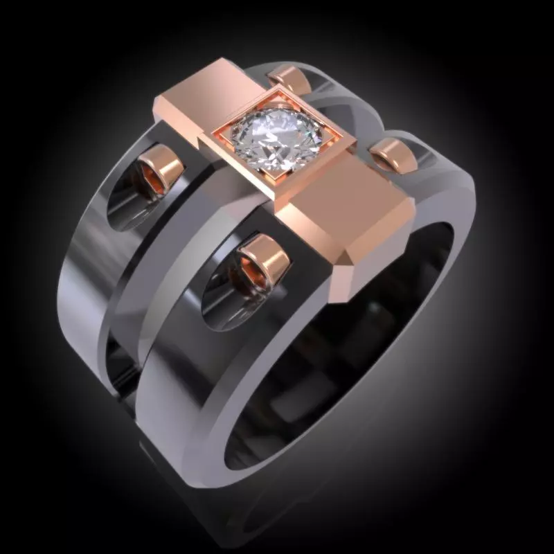 Fashion Men Bolt -Diamond Ring- Rose Gold-Black -TEK Collection 3D print model