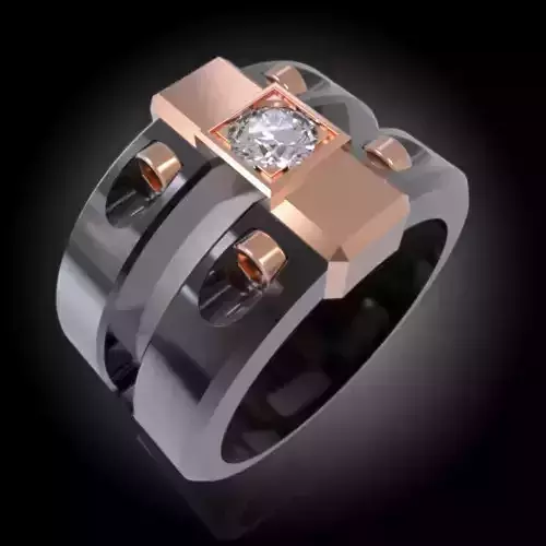 Fashion Men Bolt -Diamond Ring- Rose Gold-Black -TEK Collection