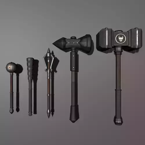 5 Blunt Weapon Package Low-poly 3D model