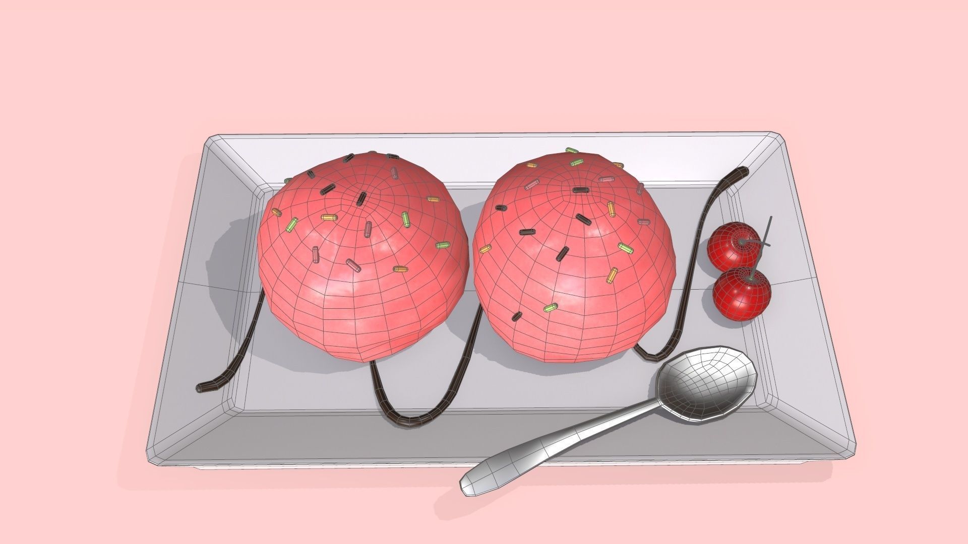 strawberry ice cream Low-poly 3D model_6