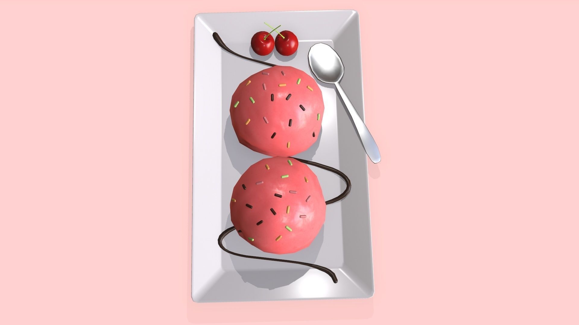 strawberry ice cream Low-poly 3D model_3