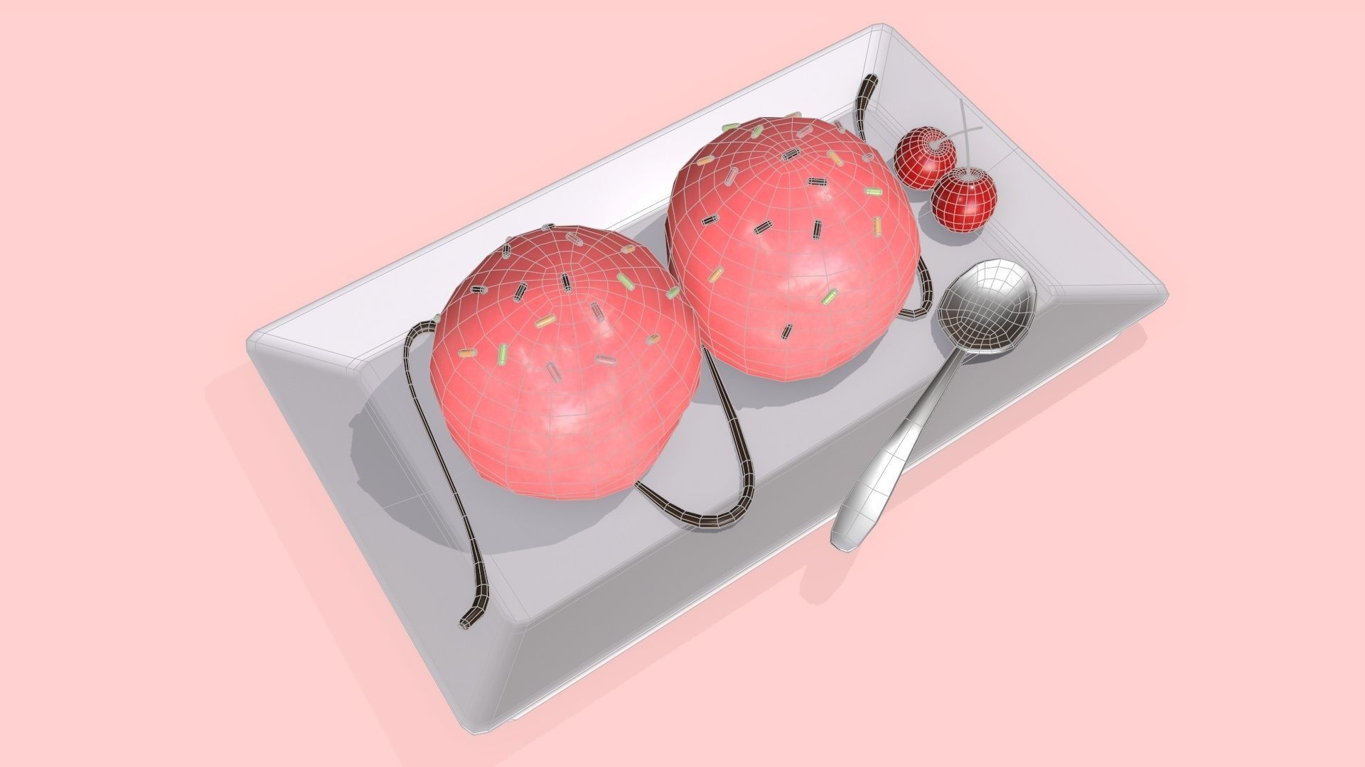 strawberry ice cream Low-poly 3D model_4