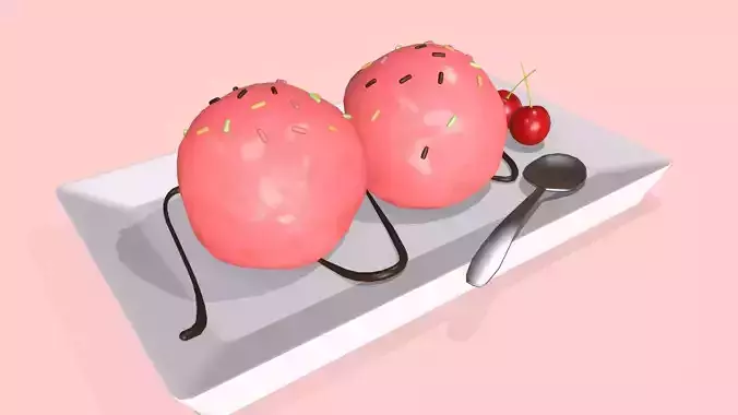 strawberry ice cream Low-poly 3D model