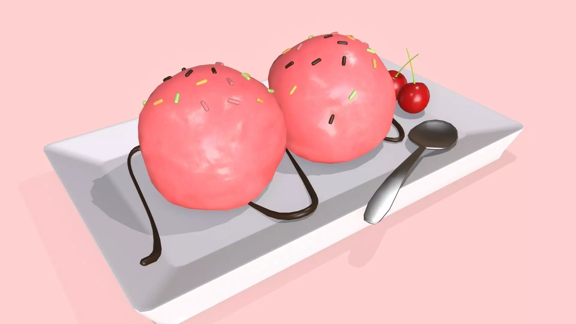 strawberry ice cream Low-poly 3D model_0